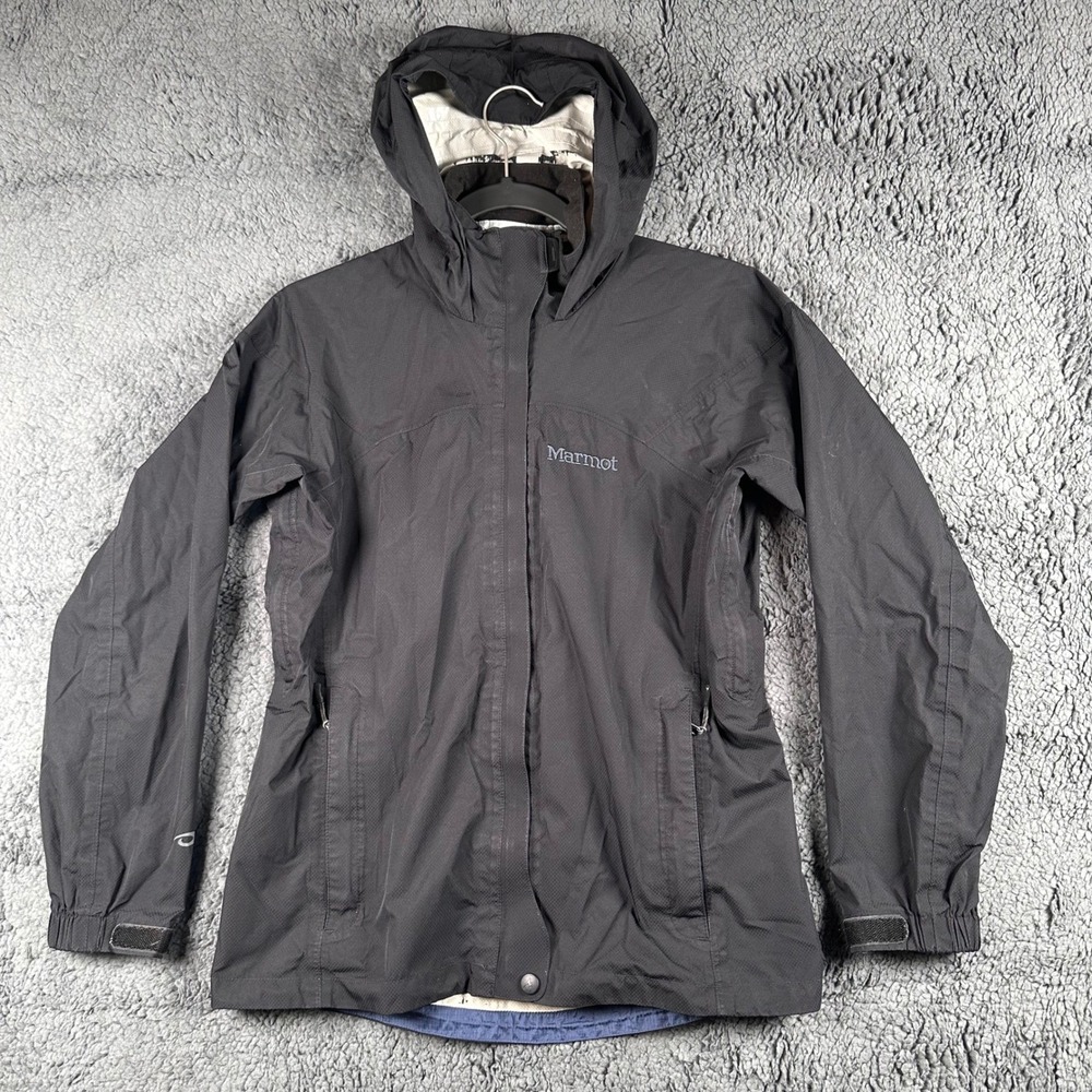 Marmot Waterproof Hooded Rain Jacket Lightweight Women XS Black Windbreaker